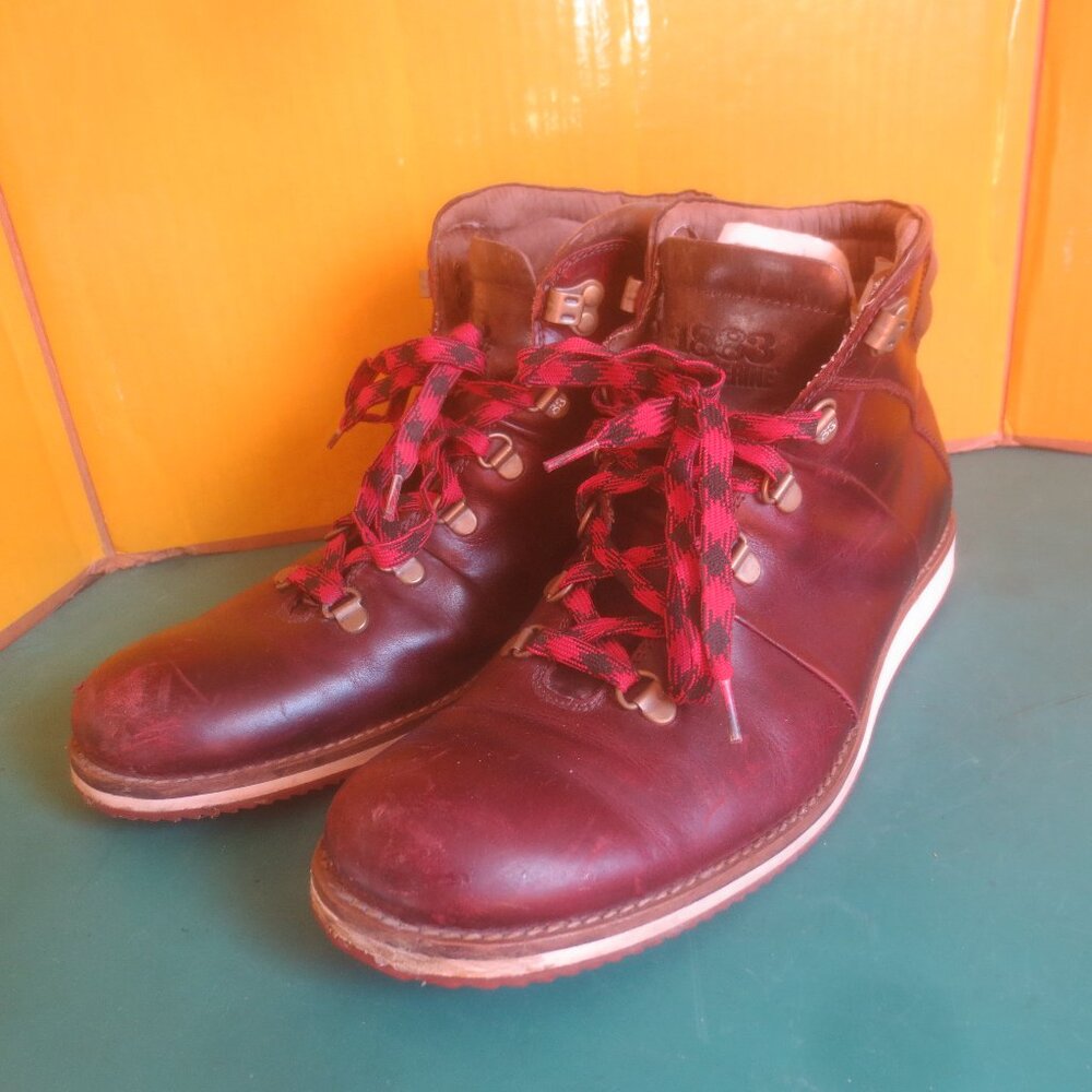 Wolverine 1883 "Bertel" Burgundy Ox Blood Leather Hiker Boots - Size 9.5 Men's.